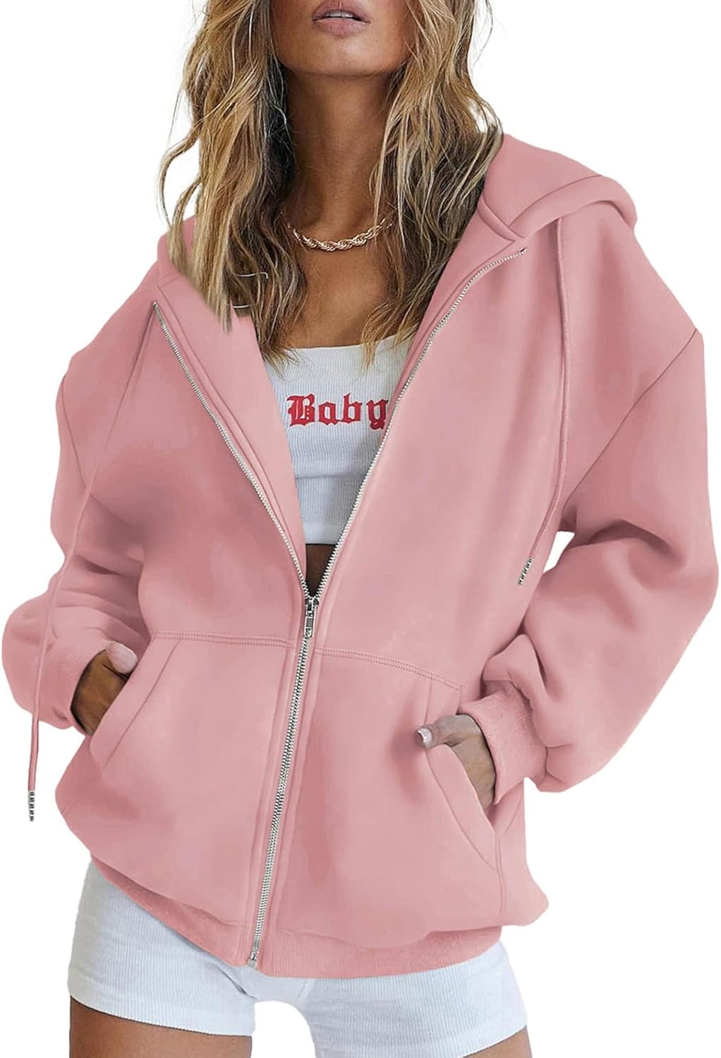 Women’s Zip Up Casual Hooded Sweatshirt Jacket with Pockets