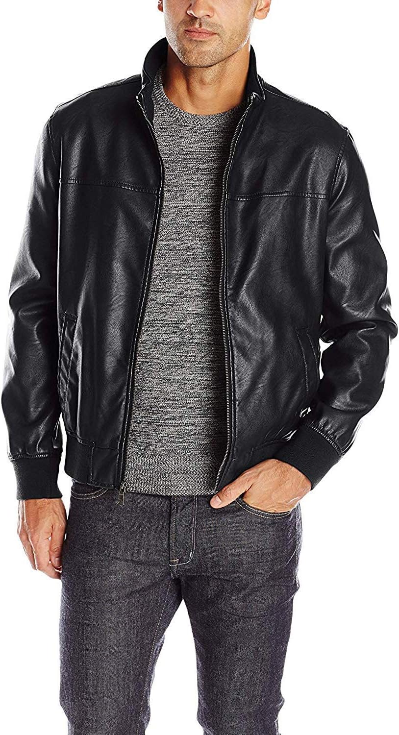 Men’s Faux Leather Bomber Jacket Casual Outerwear