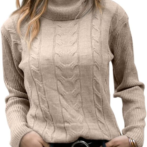 Women’s Turtleneck Cable Knit Long Sleeve Sweater