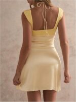 Women’s Halter Neck Pleated Backless Bodycon Mini Dress - Image 2