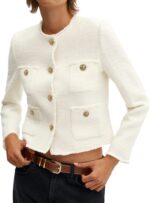 Women’s Collarless Cropped Tweed Blazer Casual Business Jacket