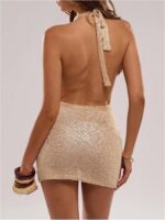 Women’s Backless Halter Neck Sequin Mini Party Dress - Image 2