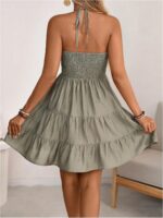 Women’s Halter Neck Backless Mini Sundress with Ruffled Hem - Image 2