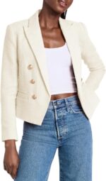 Women’s Cropped Tweed Blazer Open Front Long Sleeve Business Jacket