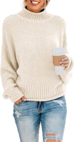 Women’s Solid Turtleneck Balloon Sleeve Knit Sweater Pullover