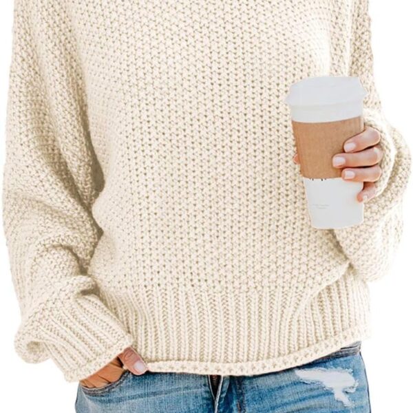 Women’s Solid Turtleneck Balloon Sleeve Knit Sweater Pullover