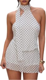 Women’s Polka Dot Halter Neck Backless A-Line Mini Dress