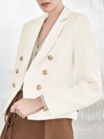 Women’s Cropped Tweed Blazer Open Front Long Sleeve Business Jacket - Image 2