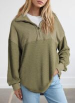Women’s Casual Waffle Knit Half Zip Long Sleeve Pullover Sweatshirt - Image 2