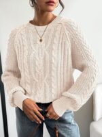 Women’s Oversized Cable Knit Crew Neck Fall Sweater - Image 2