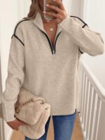 Women’s Quarter Zip Knit Sweater Long Sleeve Collared Casual Pullover - Image 2