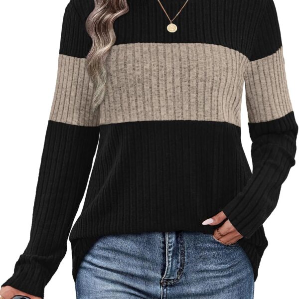 Women’s Trendy Color Block Long Sleeve Knit Sweater Top