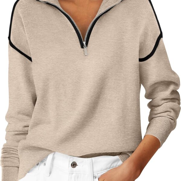 Women’s Quarter Zip Knit Sweater Long Sleeve Collared Casual Pullover
